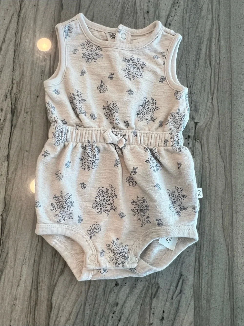 Carter's Sleeveless Floral One-Piece Romper - White with Blue Print